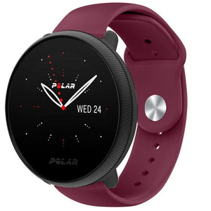 Silicone Sport Strap, burgundy, on a watch, 3/4 front view