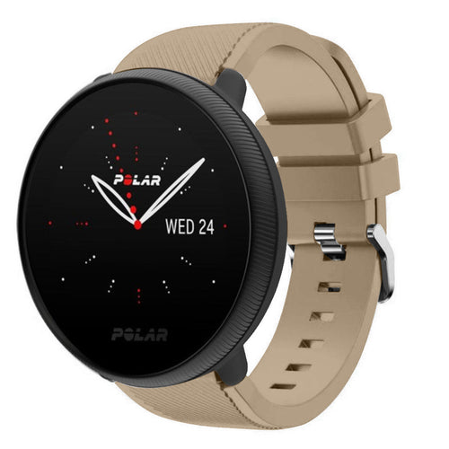 Twill Silicone Strap, beige, on a watch, 3/4 front view