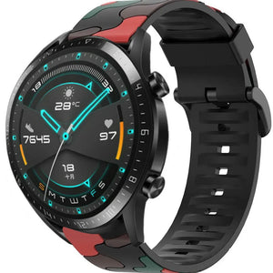 Silicone Camo Strap, red, on a watch, 3/4 front view
