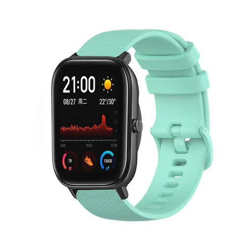 Premium Silicone Strap, aqua, on a watch, 3/4 front view