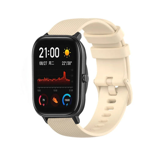 Premium Silicone Strap, beige, on a watch, 3/4 front view