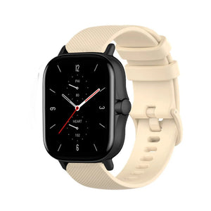 Premium Silicone Strap, beige, on a watch, 3/4 front view