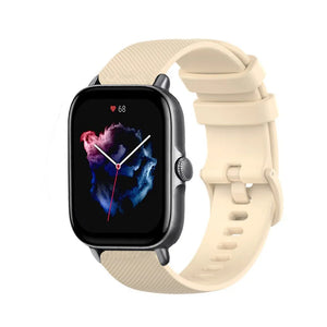 Premium Silicone Strap, beige, on a watch, 3/4 front view