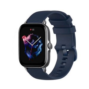 Premium Silicone Strap, dark blue, on a watch, 3/4 front view