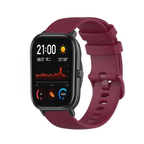 Premium Silicone Strap, dark red, on a watch, 3/4 front view