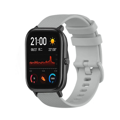 Premium Silicone Strap, grey, on a watch, 3/4 front view