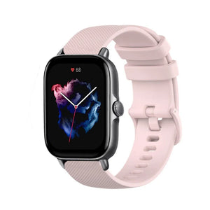 Premium Silicone Strap, pink, on a watch, 3/4 front view