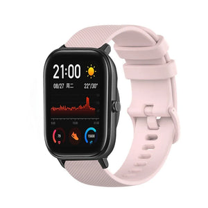 Premium Silicone Strap, pink, on a watch, 3/4 front view