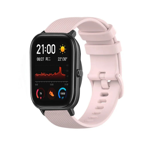 Premium Silicone Strap, pink, on a watch, 3/4 front view