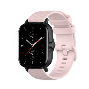 Premium Silicone Strap, pink, on a watch, 3/4 front view