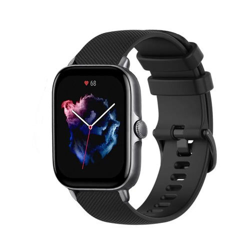 Premium Silicone Strap, black, on a watch, 3/4 front view