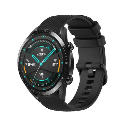 Premium Silicone Strap, black, on a watch, 3/4 front view