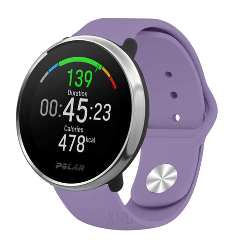 Silicone Sport Strap, lilac, on a watch, 3/4 front view