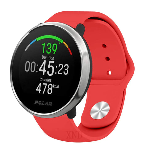 Silicone Sport Strap, red, on a watch, 3/4 front view