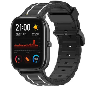 Silicone Strap 'Tough', black/white, on a watch, 3/4 front view