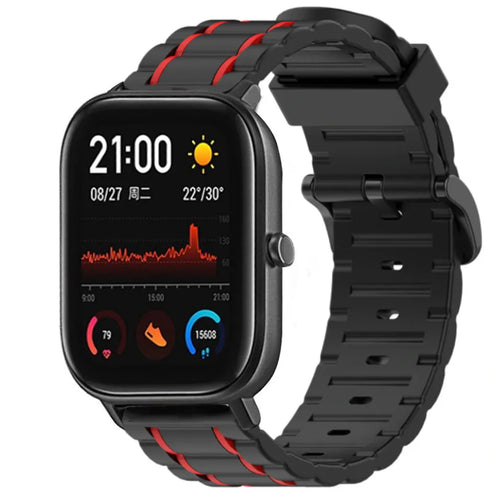Silicone Strap 'Tough', black/red, on a watch, 3/4 front view