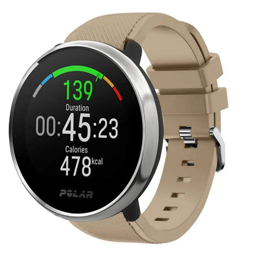 Twill Silicone Strap, beige, on a watch, 3/4 front view