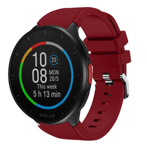 Twill Silicone Strap, burgundy, on a watch, 3/4 front view