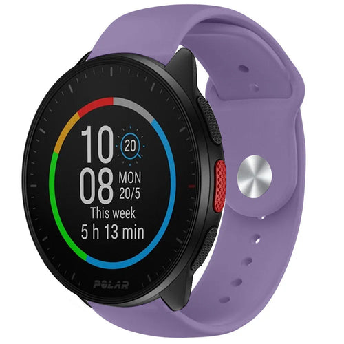 Silicone Sport Strap, lilac, on a watch, 3/4 front view
