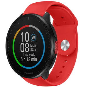 Silicone Sport Strap, red, on a watch, 3/4 front view