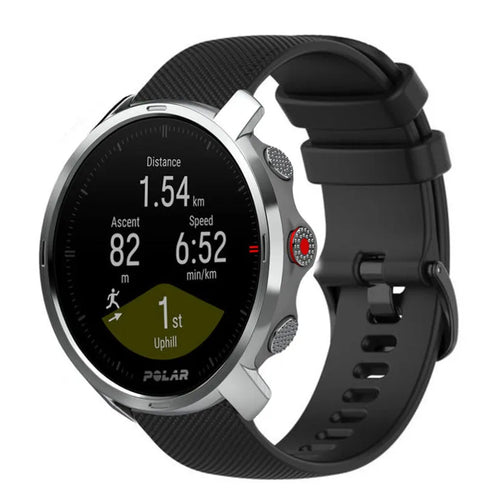 Premium Silicone Strap, black, on a watch, 3/4 front view