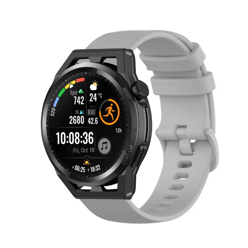Premium Silicone Strap, grey, on a watch, 3/4 front view