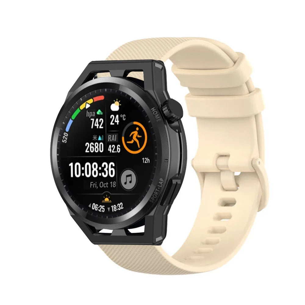 Premium Silicone Strap, beige, on a watch, 3/4 front view