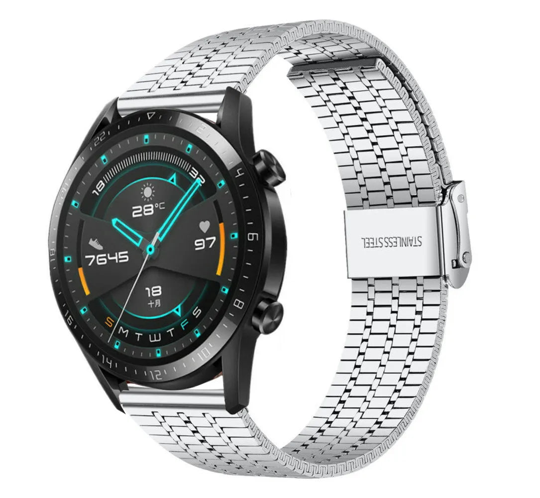 Fine Steel Strap, silver, on a watch, 3/4 front view