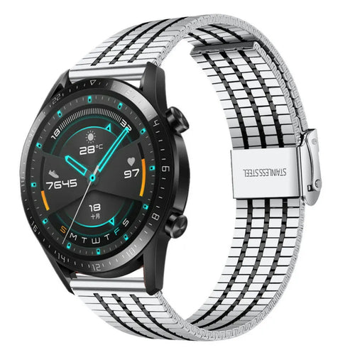 Fine Steel Strap, silver/black, on a watch, 3/4 front view