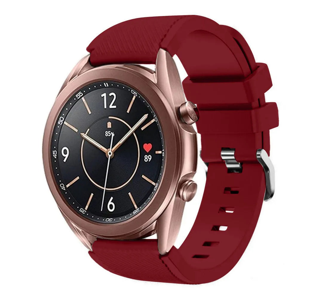 Twill Silicone Strap, burgundy, on a watch, 3/4 front view