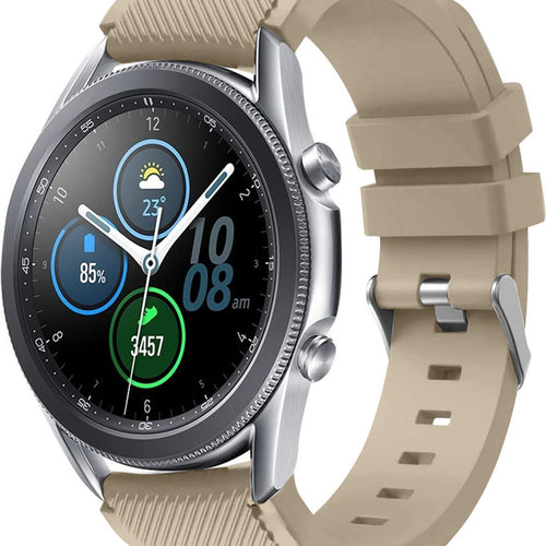 Twill Silicone Strap, beige, on a watch, 3/4 front view
