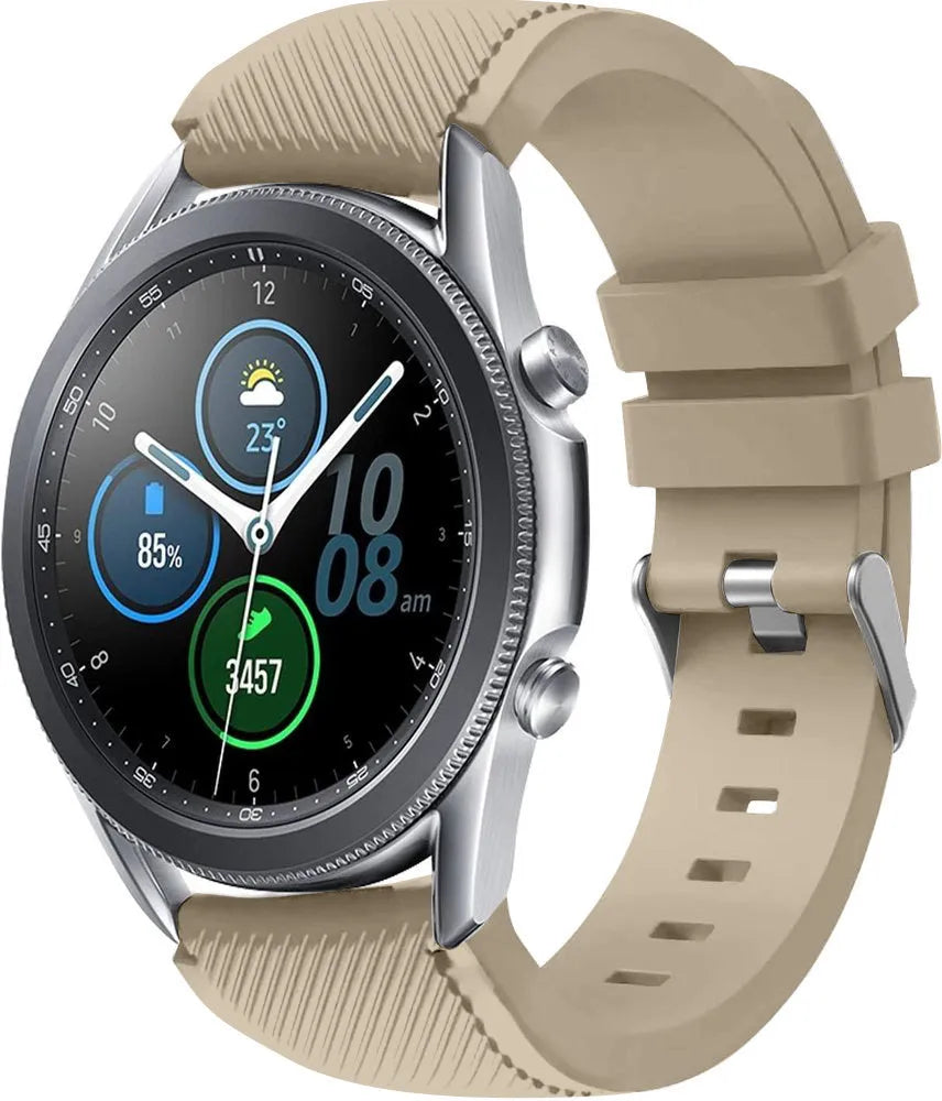 Twill Silicone Strap, beige, on a watch, 3/4 front view