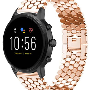 Steel Strap Hexagons, rose gold, on a watch, 3/4 front view
