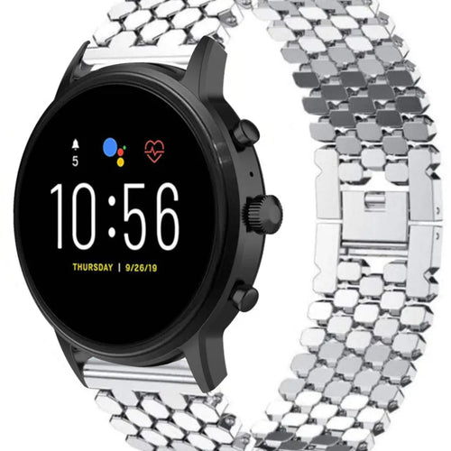 Steel Strap Hexagons, silver, on a watch, 3/4 front view