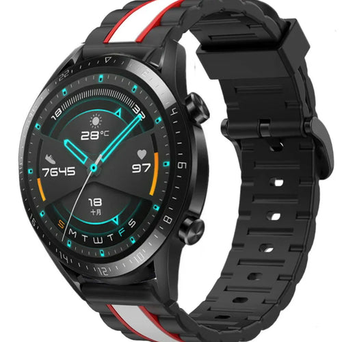 Silicone Special Edition Strap, black/white, on a watch, 3/4 front view