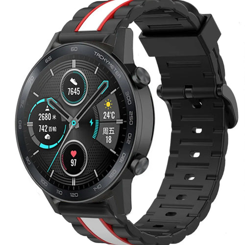 Silicone Special Edition Strap, black/white, on a watch, 3/4 front view