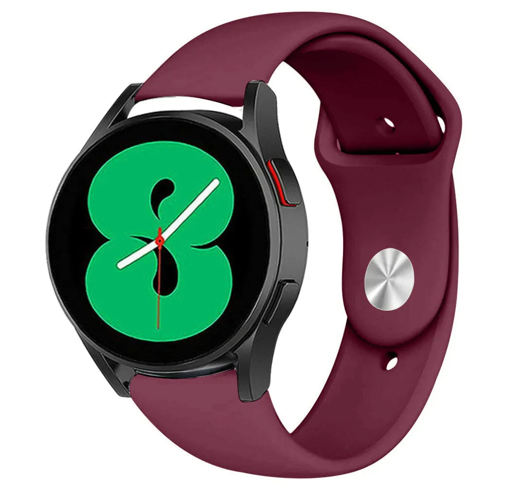 Silicone Sport Strap, burgundy, on a watch, 3/4 front view