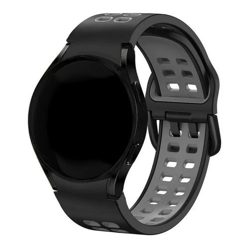 Silicone Squared Sport Strap, black/grey, on a watch, 3/4 front view