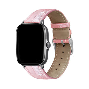 Leather Strap Crocodile Grain, pink, on a watch, 3/4 front view
