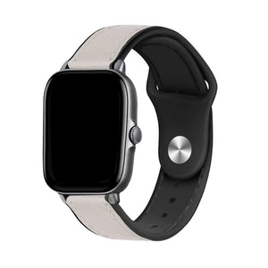 Leather Hybrid Strap, white, on a watch, 3/4 front view