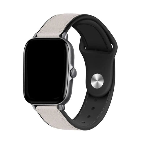 Leather Hybrid Strap, white, on a watch, 3/4 front view