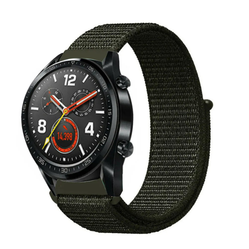 Nylon Strap, dark green, on a watch, 3/4 front view