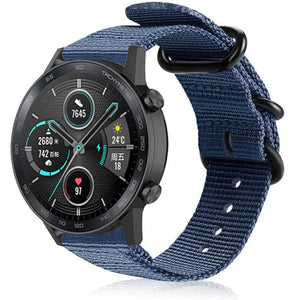 Nylon Buckle Strap, blue, on a watch, 3/4 front view