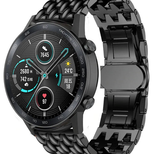 Steel Dragon Strap, black, on a watch, 3/4 front view