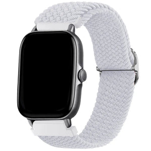 Nylon Adjustable Braided Strap, white, on a watch, 3/4 front view