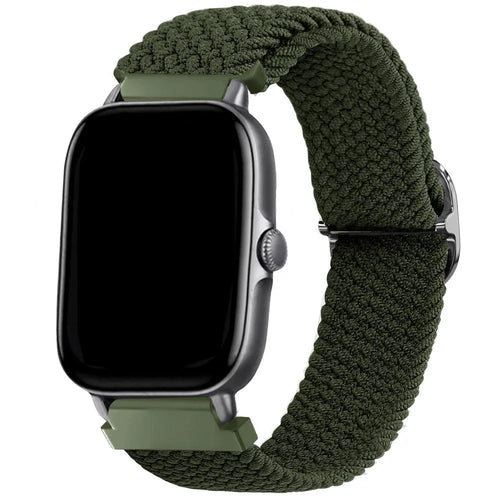 Nylon Adjustable Braided Strap, green, on a watch, 3/4 front view