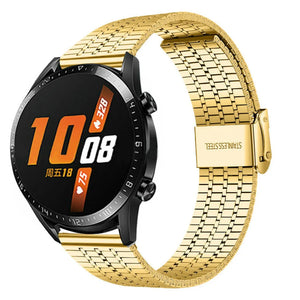 Fine Steel Strap, gold, on a watch, 3/4 front view
