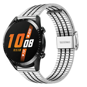 Fine Steel Strap, silver/black, on a watch, 3/4 front view