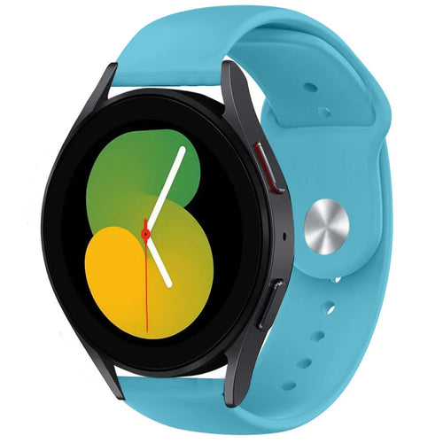 Silicone Sport Strap, light blue, on a watch, 3/4 front view