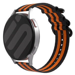 Nylon Buckle Strap, black/orange, on a watch, 3/4 front view